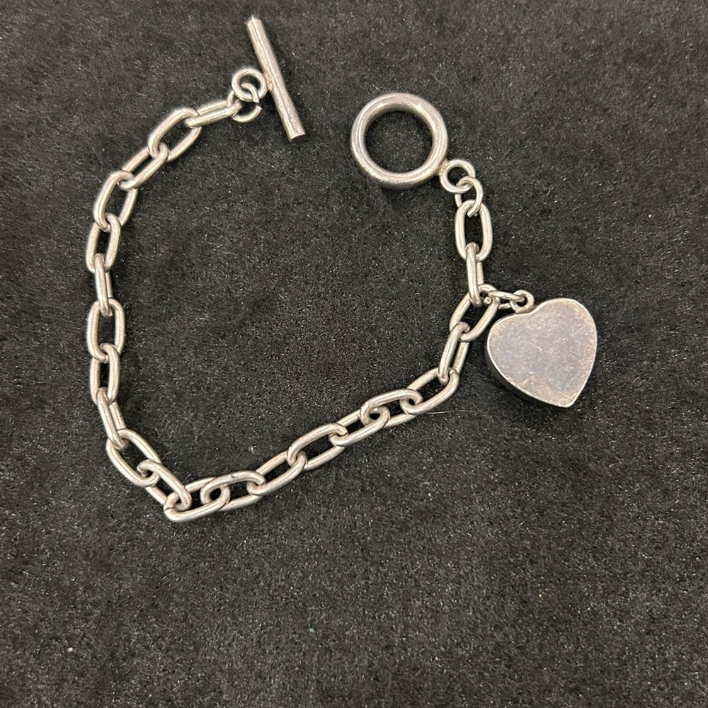 Sterling 925 Hollow Heart & Hollow Toggle Bracelet